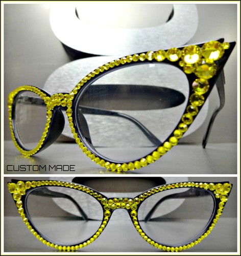 Classy Elegant Retro Cat EYE READING EYE GLASSES READER Yellow Crystals HANDMADE - Picture 11 of 17