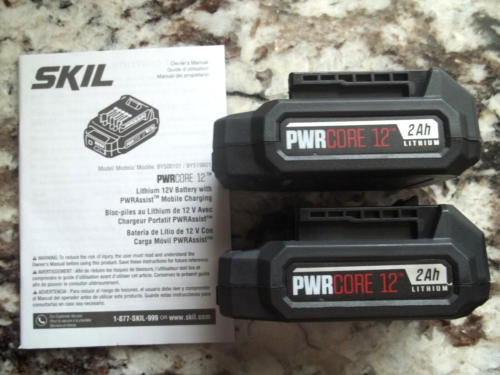 (2) NEU Original SKIL PWRCORE 12 V Li-Ion Akkus 12 Volt 2,0 Ah mit USB mit PWRAssist