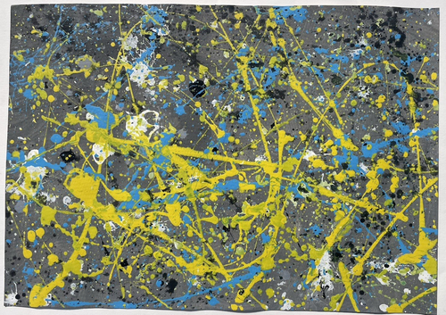 Jackson Pollock Original Painting Signed Yellow Blue Abstract Expressionist D42 - Picture 2 of 10