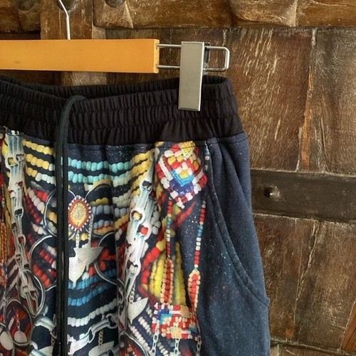 KIX drop crotch harem shorts fun pattern, cotton drawstring waist, M - Picture 3 of 16