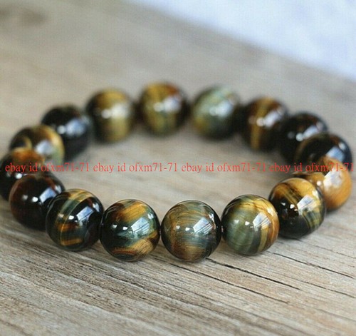 Natural 6/8/10/12/14mm Yellow Blue Tiger Eye Gems Beads Jewellery Bracelet 7.5" - Picture 6 of 12