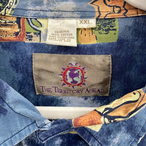 The Territory Ahead Button Front Hemd Herren XXL Blau Baumwolle Tiki Print - Bild 3 von 7