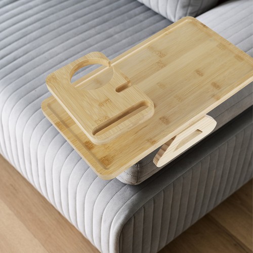 Wood Couch Arm Tray Portable Sofa Arm Table Clip Stable Sofa Armrest Tray ☣ - Picture 8 of 9