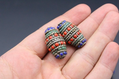 5PC, Nepalese Tibetan Tube Beads, Coral Beads, 25mm x 15mm Naicha Colorful Beads - Picture 6 of 8