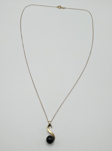 Vintage 14K Yellow Gold Deep Purple Pearl Necklace Pendant Chain 2.18g - Picture 3 of 9
