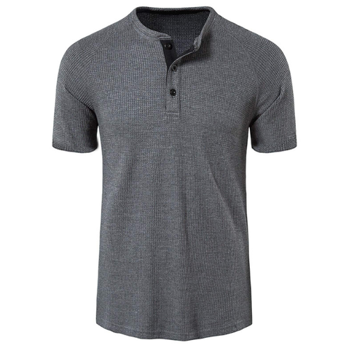 Camiseta de hombre con botones cuello redondo ropa de calle informal calce ajustado liso manga corta - Imagen 5 de 18