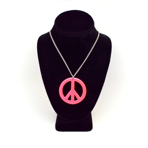 Hot Pink Hippie Peace Sign Enamel on Pewter Cosplay Pendant Necklace NK-15-P - Picture 7 of 9
