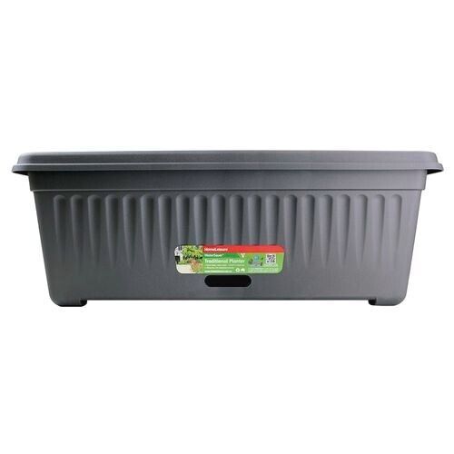 HomeLeisure 680mm Charcoal Rectangular WaterSaver Traditional Planter pot 34 L - Picture 1 of 2