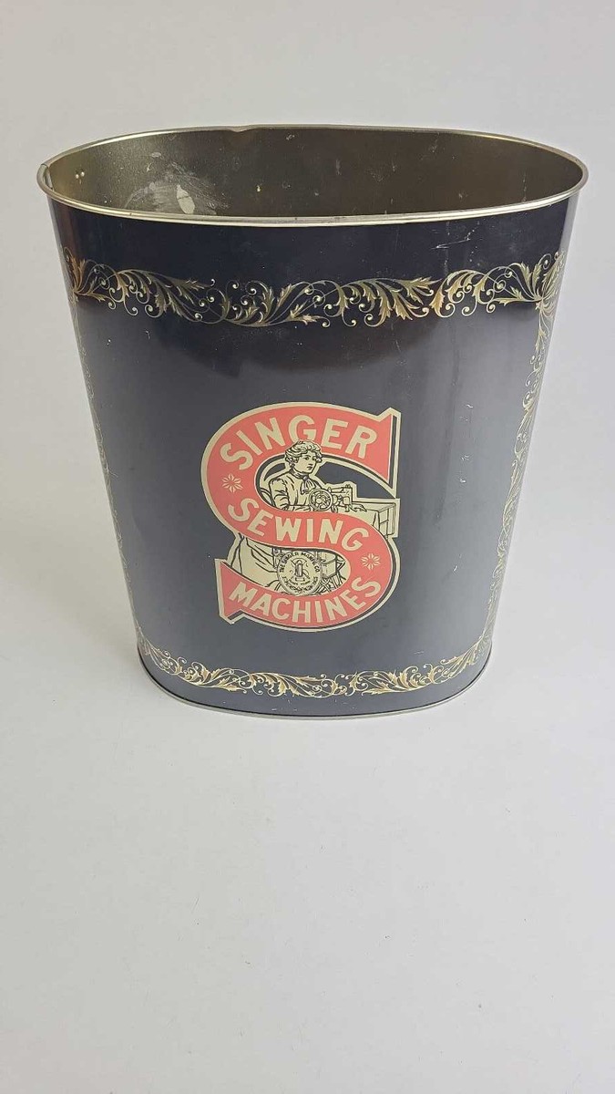 Vintage Singer Sewing Machine Metal Waste Basket Trash Can