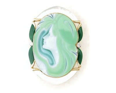 ErwinPauly Menou Cameo Brooch and pendant top Diamond 0.10ct K18