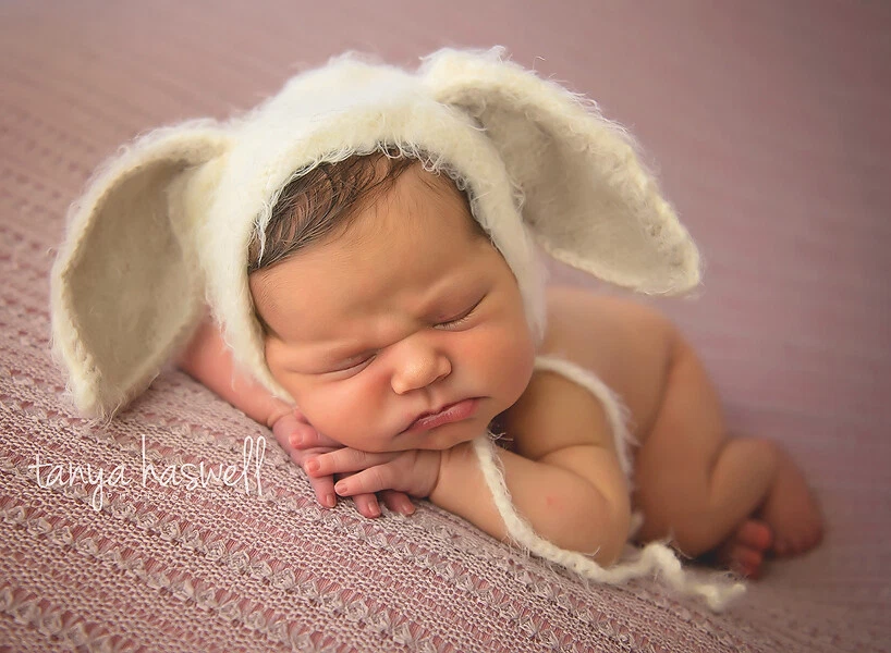Hand Crochet Knitted Baby Hat Bunny Rabbit Bonnet Photo Prop Boy Girl Newborn-6M