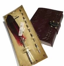 Feather Quill Dip Pen and Faux Leather Celtic Journal ( No Ink Well)