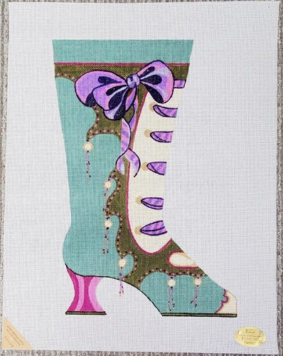 Deluxe Designs Hand Painted Needlepoint Canvas BOOT STOCKING w/Purple Bow 23"