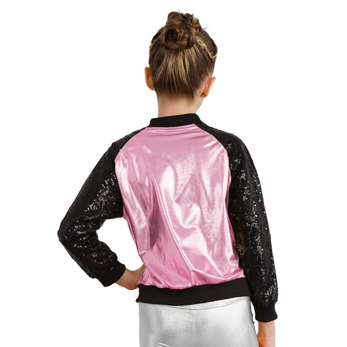 Girls Boys Metallic Bomber Moto Jacket Coat Hip Hop Jazz Modern Dance Disco Top - Picture 49 of 117