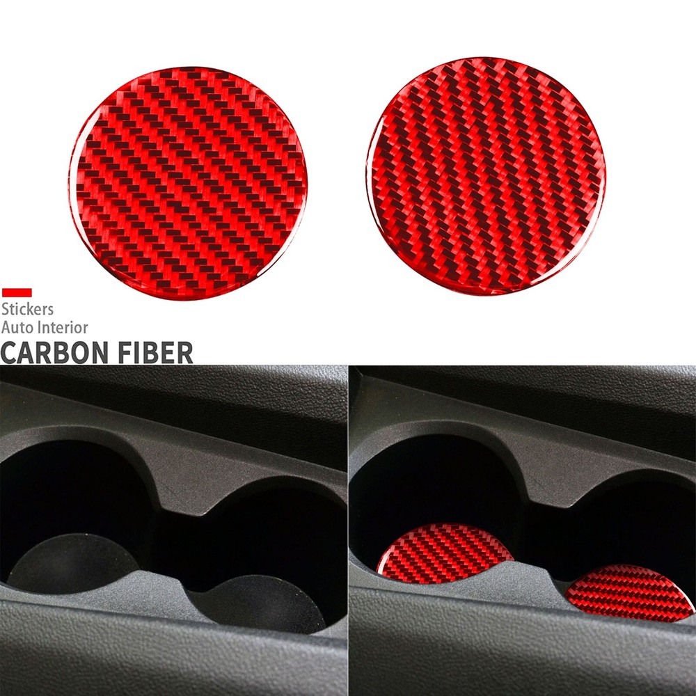 Red Carbon Fiber Central Water Cup Holder Slot Cover For Chevrolet Camaro 16-24
