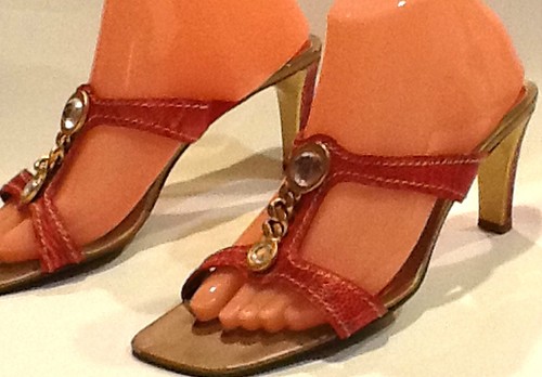 RED BEJEWELED STRAPPY HIGH HEELS 8 1/2 M BY SESTO MEUCCI MADE IN ITALY  - Picture 1 of 11