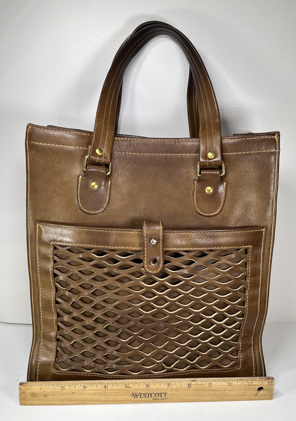 Bonnie Cashin for Meyers Vintage Brown Lattice Le… - image 7