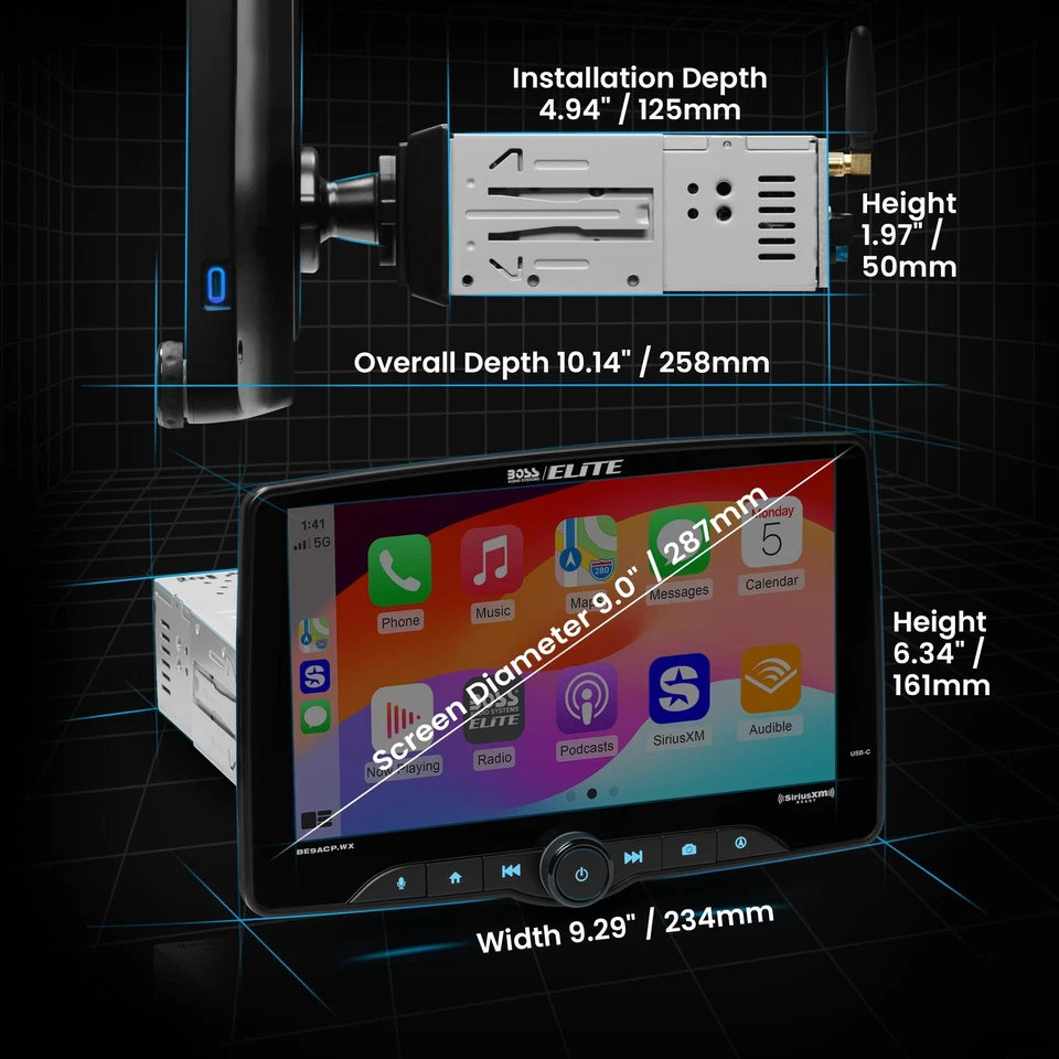 BOSS Elite BE9ACP.WX SDIN Car Stereo, Wired Apple CarPlay, Android Auto - Image 4 of 4