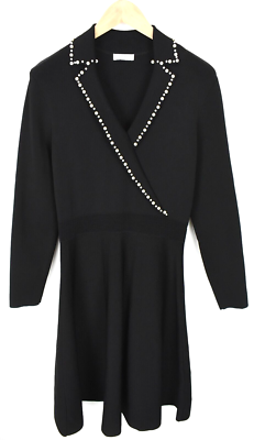 sandro short knitted dress Suity Women's EU 42 Stretch Beaded Notch Lapel MINT
