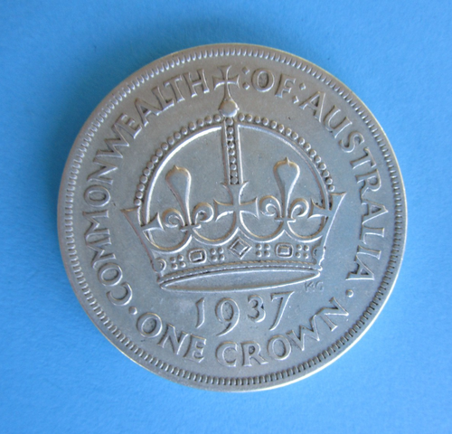 1937 Australian Crown 92.5% Silver Pre Decimal Coin King George VI