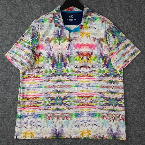 Bugatchi Uomo Poloshirt Herren XL weiß pink blau abstrakter Print Performance Golf - Bild 2 von 13