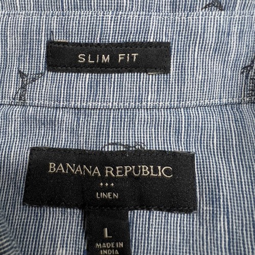 Banana Republic Shirt Mens Large Slim Fit Linen Cotton Blend Shirt Fish Print - Picture 3 of 9