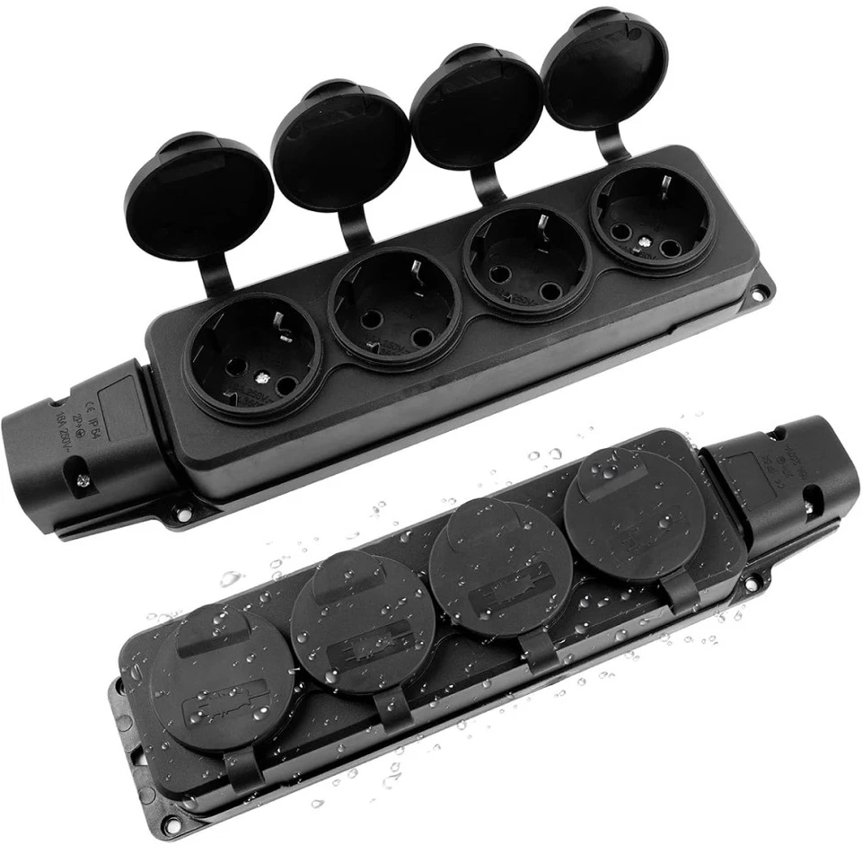 16A Steckdosenleiste 4 Fach Außen Outdoor IP54 Mehrfachstecker Strom Steckdose~ - Bild 4 von 4