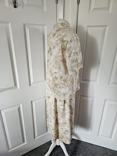 St Michael Vintage M&S Top Skirt Set Beige Watercolour Floral Midi Size 14 - Picture 5 of 15