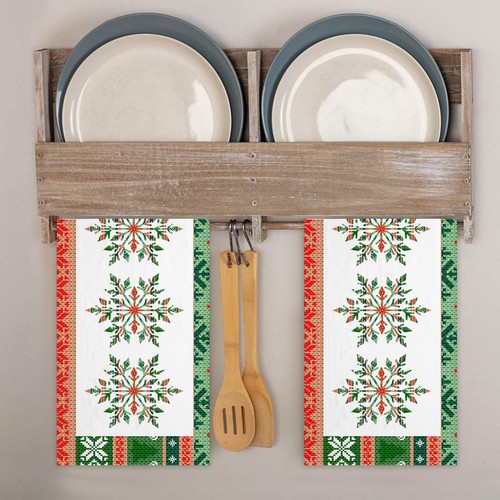 2 PCS Merry Christmas Hand Towels Soft Microfiber Green and Red Snowflake Xma... - Bild 4 von 7