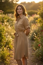 Socialite Dress Large Cocoa Womens Button Down Short Sleeve Dress