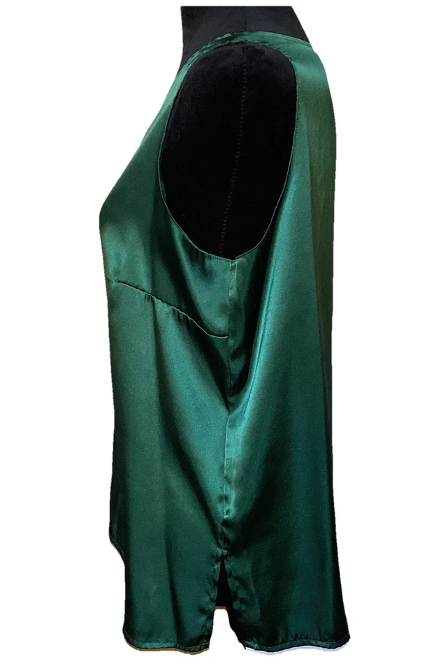 Basic Editions Vtg Green Silk Tank Top Blouse Women's LRG Scoop Neck Holiday 90s - Image 4 of 4
