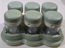 BABY BULLET 6 replacement food jars w/green tray  caps lids. Date Dial Storage.
