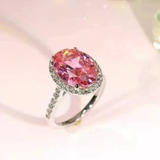 3Ct Oval-Cut Lab Created Pink Sapphire Halo Wedding Ring 14K White Gold Plated