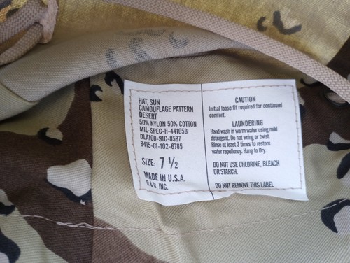 U.S Military Issue Desert Boonie Hat Type II Sun Hot Weather Gulf War USA Made - Picture 18 of 27