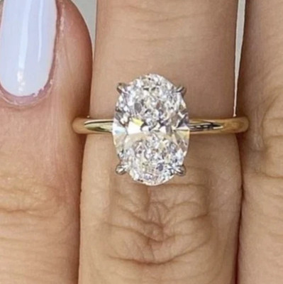 Pure 10K Yellow Gold FN 2.50CT Oval Cut White Moissanite Women's Solitaire Ring