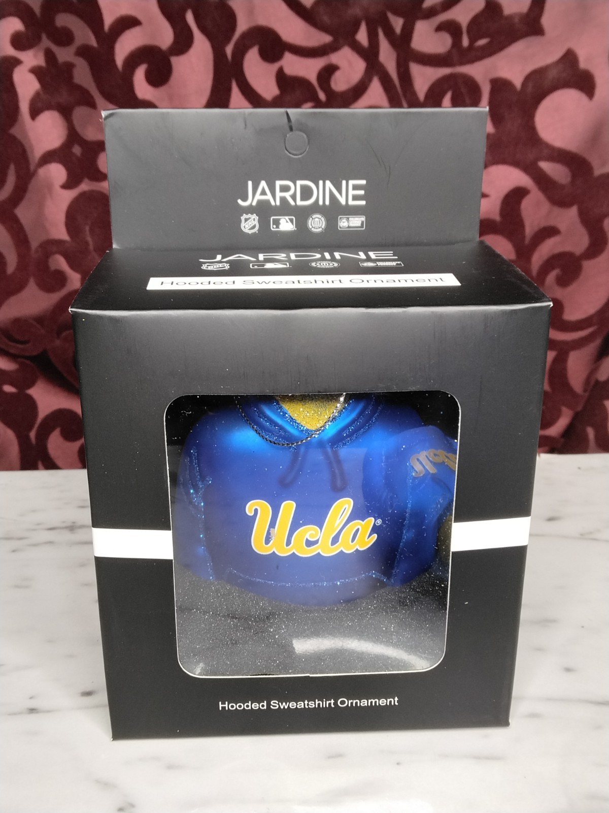 UCLA Glass Ornament – University Hooded Sweatshirt Blue Yellow Christmas Sports 