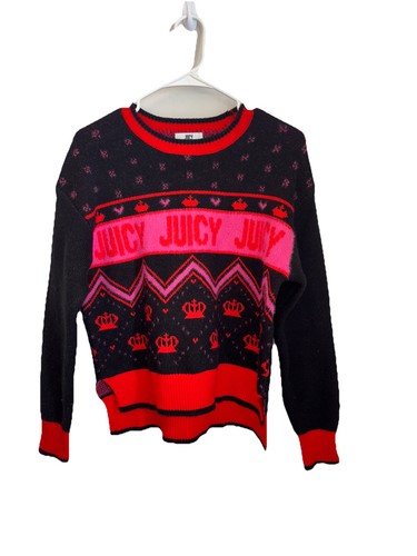 Juicy By Juicy Couture-Crew Neck Long Sleeve Crown/Chevron Pink Sweater M (381) - Picture 1 of 3