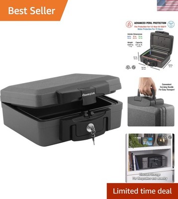 Fireproof and Waterproof Safe, Black Portable Lock Box with Key Lock and Carr...
