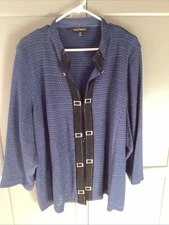 Ming Wang Acrylic Blend Long Sleeve Front Clasp Silver Accent Cardigan Size 3X