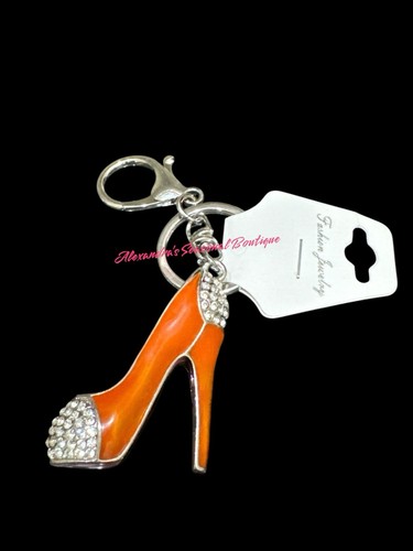 High Heel Shoe Rhinestone Women Bag or Car Keychain Orange Red New Holiday Gift - Picture 2 of 6