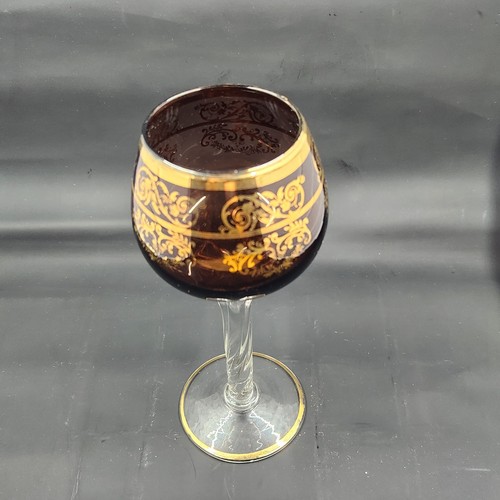 Vintage BOHEMIAN GOLD & MAROON CRANBERRY GLASS GILDED PASTEUR PATTERN - Picture 3 of 4