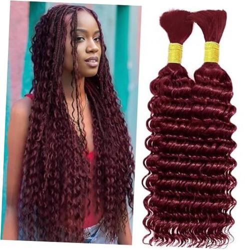 Deep Wave Human Braiding Hair for Boho Braids 2 Bundles Total 100g 20 Burgundy