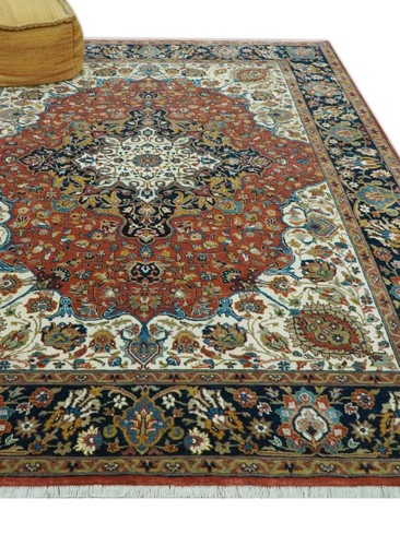 Hand Knotted Black, Rust, Ivory And Blue Serapi Wool Area Rug 8x10 ft | CP2444 - Picture 1 of 10