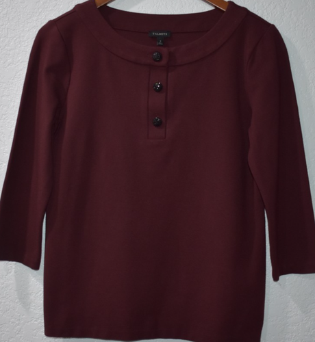 Talbots S Top Pullover Ponte Knit 3/4 Sleeve Stretch Boat Neck Button Detail - Picture 1 of 15