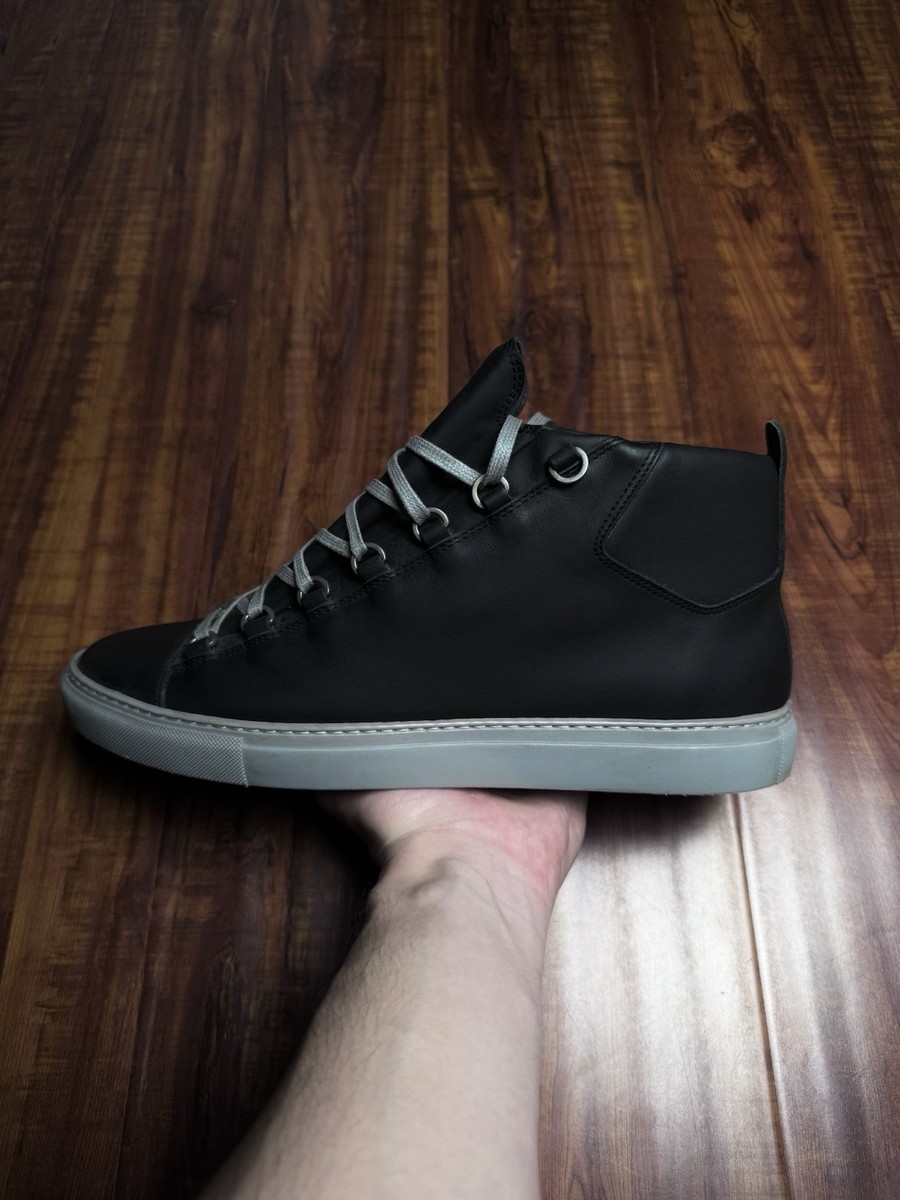 Balenciaga Arena Mens Black Grey Mens Leather High Sneakers - Size