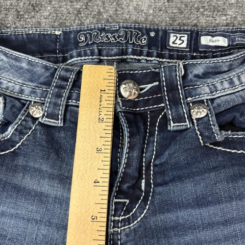Jeans Miss Me donna 25 blu bootcut ricamato paillettes denim invecchiato M9071B - Foto 13 di 16