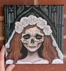 Til Death Do Us Part Skull Bride Original Acrylic Painting 8x8in Canvas Wall Art — photo 1
