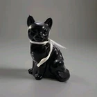 Fenton Black Glass Cat Figurine Hand Painted Floral Signed Michael Hopkins