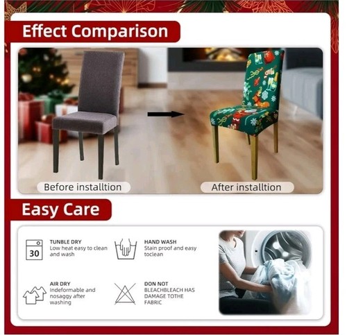 Christmas Decorations Chair Covers, Stretch Removable Santa Dining Chair Covers - Picture 6 of 7