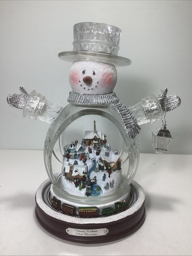 Thomas Kinkade White Christmas Snowman Village Train Lights & Movement TESTED